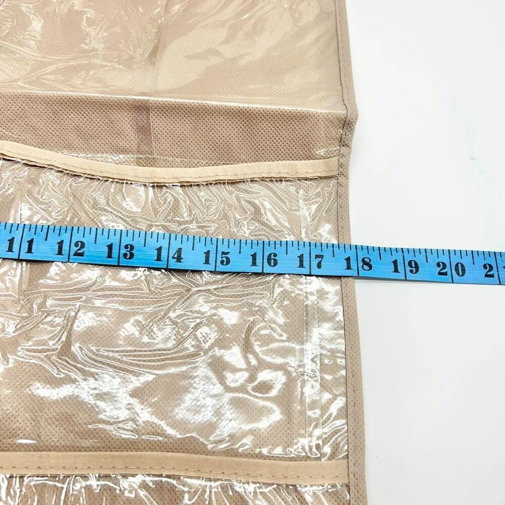 Hanging Closet Storage Organizer Beige with 24 Clear Pockets Double Sided NEW